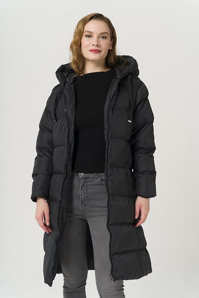 Olcay Puffermantel aus Grosgrain mit Kapuze, Schwarz, 6404
