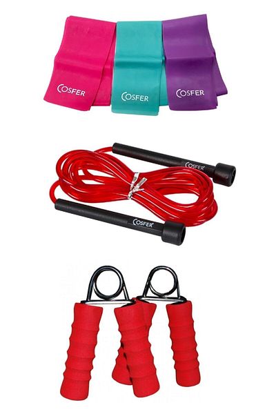 Cosfer 3-Piece Pilates Band Length Adjustable Jumping Rope Hand Finger Strengthening Hand Spring Set of 3