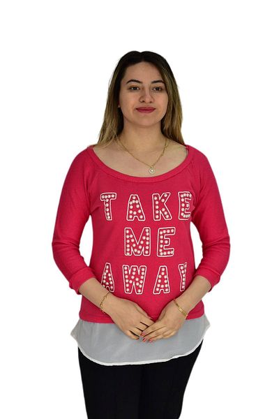 BRG JEANS Women's Bead Embroidered Boat Neck Sweatshirt Brg-37415