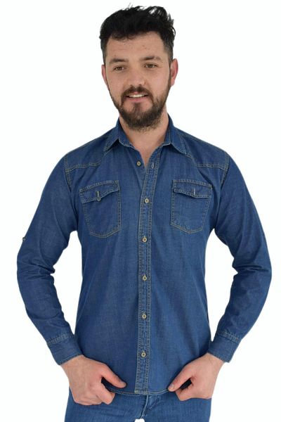 BAGLAN Мъжка дънкова риза с два джоба Silim Fit Bgl-st02756