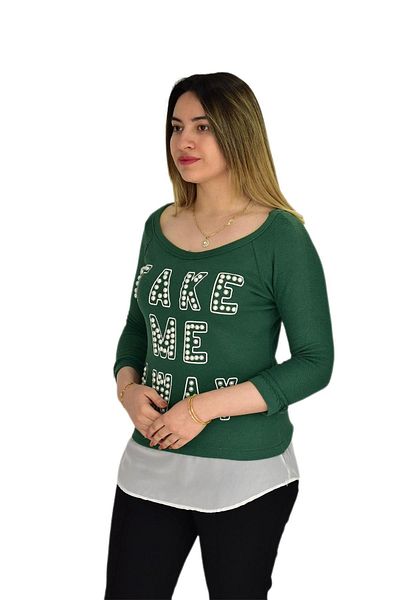 BRG JEANS Дамски суитшърт с мъниста и яка тип лодка Brg-37415