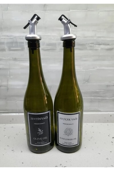 AKTURK HOME 750 Ml Olive Oil - Set of 2 Liquid Oil Bottle and Oil Pot