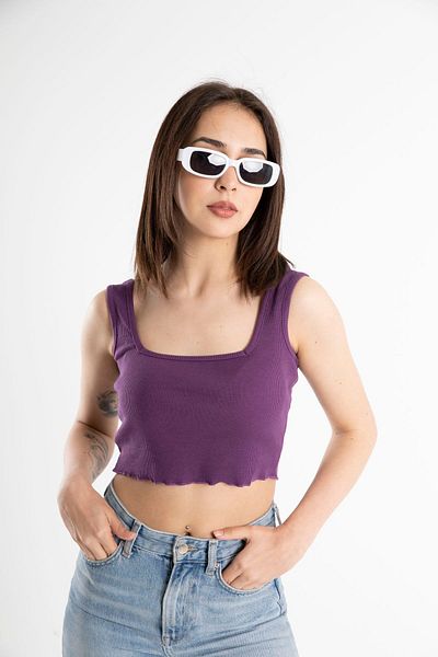 Mood Lab Women's Camisole U-Neck Fitted Crop Top Tank Top