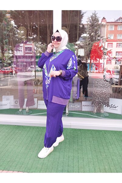 Ghisa GHİSA DESENLİ FERMUAR DETAYLI PANTOLONLU TAKIM MOR 4528