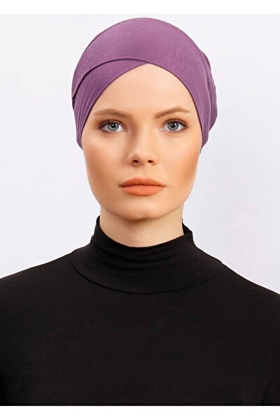 Ecardin Kadın Çapraz Bone Tesettür Hazır Kaymaz Türban Hijab Pratik Kayma Yapmaz Elastan Bone - Mürdüm