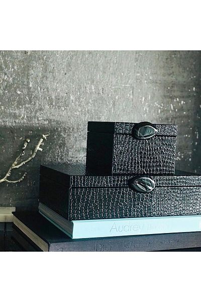 MOENAStudio Moena Studio Decorative Crocodile Patterned Small Size Black Color Faux Leather Box