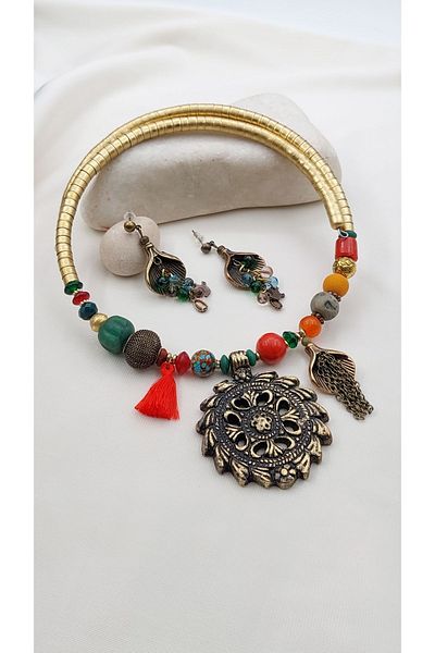 takitokaciniz Brass Material Women Necklace Earrings Set