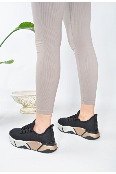 KOTAN Kadın Sneaker Bağcıklı Triko Esnek Hafif Ve Kalın Tabanlı Yürüyüş Spor Ayakkabı