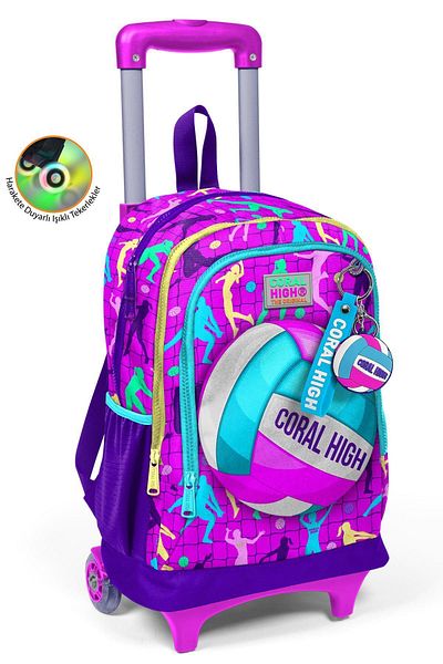 Coral High 23961 Model Roz Mov Volei Model, Rucsac pentru școală pentru copii cu trei compartimente și racletă