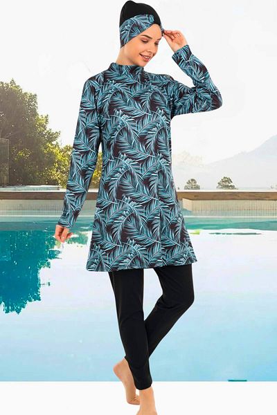 MEBA Μαύρο μακρυμάνικο Quick Dry Lycra Full Covered Hijab μαγιό -19