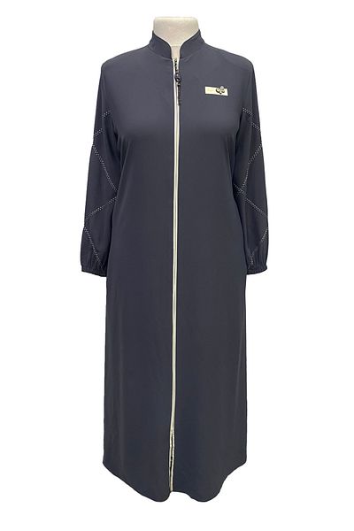 Giyinen Mağazaları Gray Katre Hakim Collar Zippered Padded Sleeve Embroidered Steam Fabric Ferace