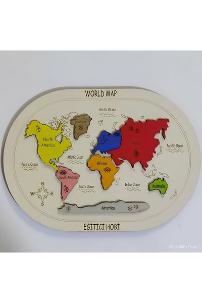 Eğitici Hobi Embossed Wooden World Continents Map Montessorie Find Plug Puzzle