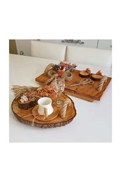 HÜMA خطوبة خشبية عتيقة ريفية - صينية تقديم القهوة مكونة من قطعتين