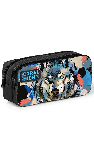 Coral High Παιδική τσάντα στυλό δύο τμημάτων γκρι μαύρο λύκο 12065