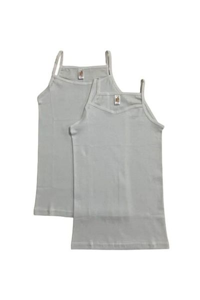 Elmas White 2-Piece Ribbed Tank Top for Girl - 100% Cotton, Thin Straps