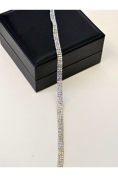 ODDA TASARIM ATÖLYESİ Iron-on-adhesive 3-row ribbon with colored stones