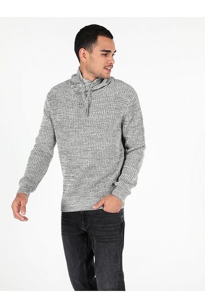 Colin's Men's Gray Melange Slim Fit Raft Collar Sweater - Cl 1045883