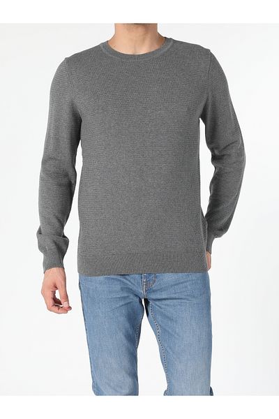 Colin's Men's Gray Melange Regular Fit Crew Neck Sweater - Cl 1046786