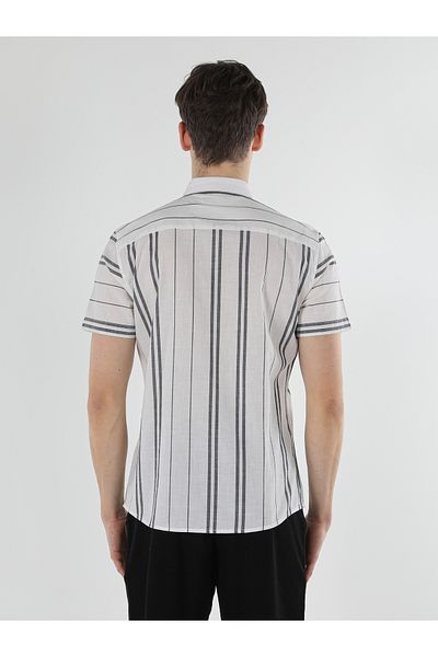 Colin's Мъжка риза Slim Fit с къс ръкав и райета в бяло, CL1056707