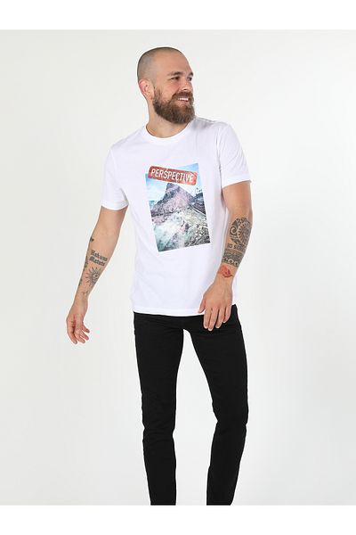 Colin's Tricou cu mânecă scurtă pentru bărbați, alb, tricotat, cu decolteu, cu croială normală Cl 1056656