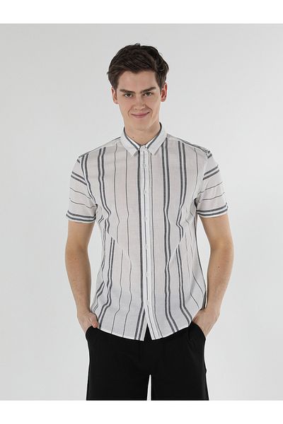 Colin's Мъжка риза Slim Fit с къс ръкав и райета в бяло, CL1056707