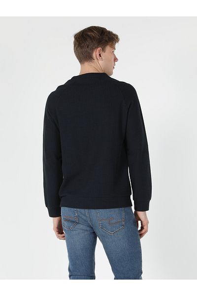 Colin's Navy Blue Regular Fit Crew Neck Men's T-Shirt - Long Sleeve Cl 1057263