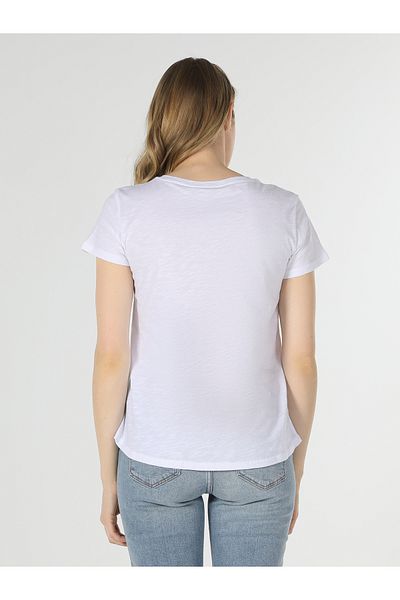 Colin's Tricou cu mânecă scurtă pentru femei, alb, cu imprimeu, cu decolteu rotund, Cl 1057337