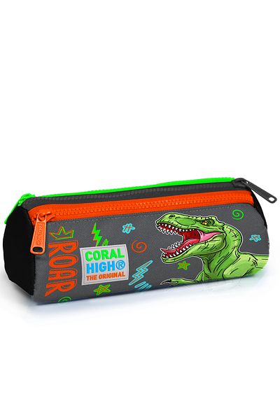 Coral High Παιδική τσάντα στυλό τριών διαμερισμάτων με μοτίβο δεινοσαύρων μαύρο γκρι 22044