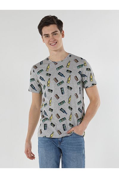 Colin's Regular Fit Crew Neck Printed Gray Men's Short Sleeve T-Shirt Cl 1057533