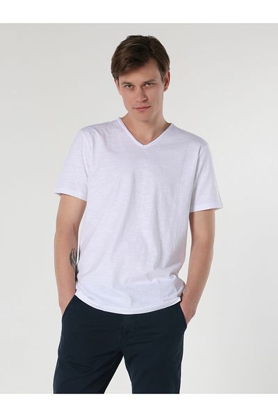 Colin's Tricou alb cu decolteu în V, cu croiala normală, pentru bărbați - Cl 1058584