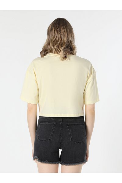 Colin's Comfort Fit Crew Neck Text Printed Yellow Women's Short Sleeve T-Shirt Cl 1058808