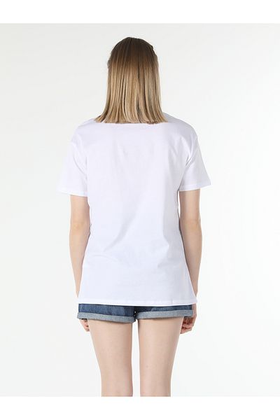 Colin's Tricou cu mânecă scurtă pentru femei, alb, cu decolteu, cu imprimeu, Cl 1058804