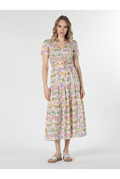 Colin's Slim Fit Çiçek Baskılı Çok Renkli Kadın Kısa Kol Gömlek Cl1058772