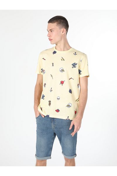 Colin's Regular Fit Crew Neck Printed Yellow Men's Short Sleeve T-Shirt Cl 1058663