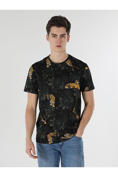 Colin's Tricou cu mânecă scurtă pentru bărbați, cu decolteu rotund, cu imprimeu, negru Cl 1058719