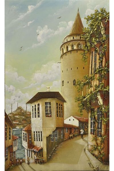 MARCEL SANAT Old Istanbul Streets And Galata Tower Diamond Mosaic Painting 36x58cm