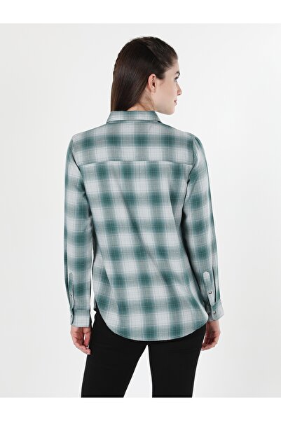Colin's Regular Fit Kareli Cepli Yeşil Kadın Uzun Kol Gömlek Cl1060881