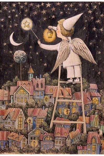 Marcel Kristal Tablo Angel between the Trapezoid Houses Marcel Art Diamond Mosaic Painting 48x74 cm