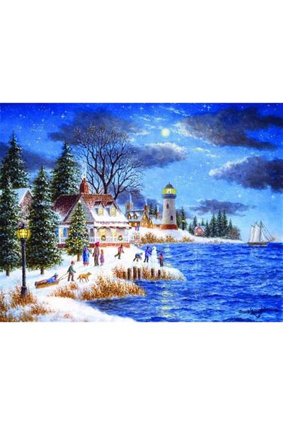 MARCEL SANAT Snow Enjoyment Diamond Mosaic Painting by the Sea 79x61cm