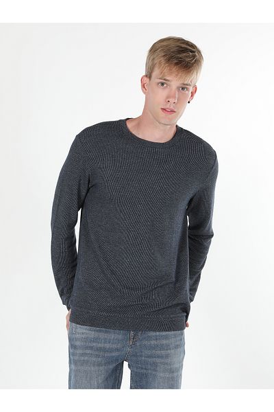 Colin's Blue Regular Fit Crew Neck Men's T-Shirt Long Sleeve - Cl 1059906