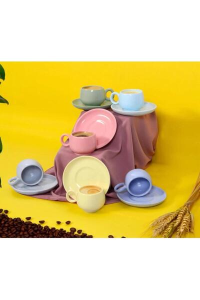 Akkoyunlu home طقم فناجين قهوة سيراميك ملون لـ 6 أشخاص