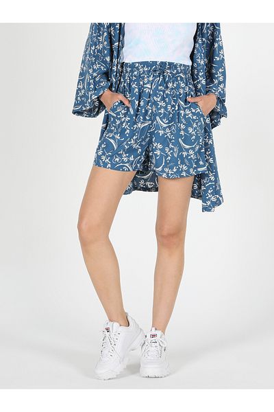 Colin's Regular Fit Mid Waist Regular Cut Patterned Blue Women's Shorts Cl 1059486