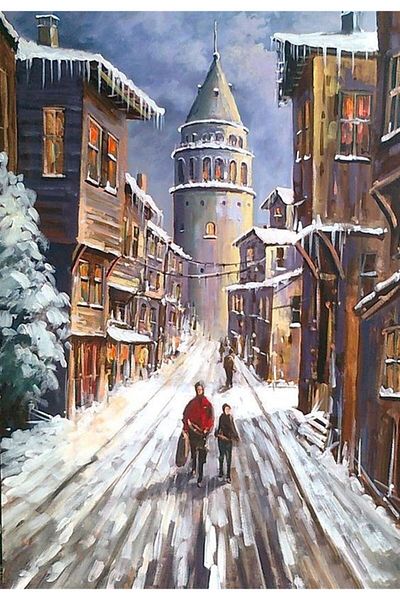 MARCEL SANAT Galata Tower And Snow Diamond Mosaic Painting 46x66cm