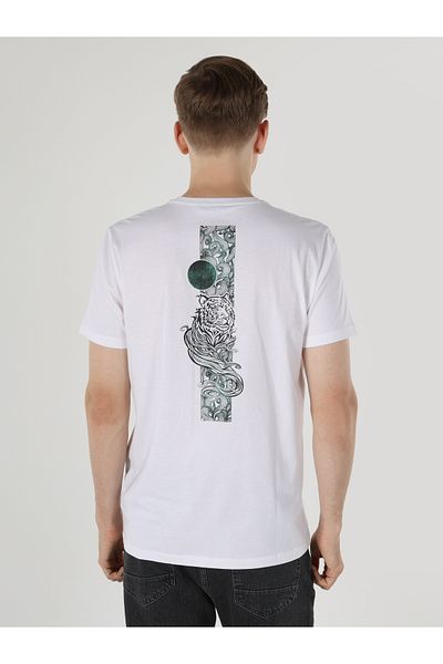 Colin's Tricou alb cu mânecă scurtă pentru bărbați - decolteu, cu croiala normală Cl 1060085