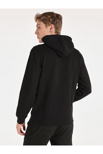 Colin's Black Printed Regular Fit Men's Sweatshirt - Hooded CL 1059894