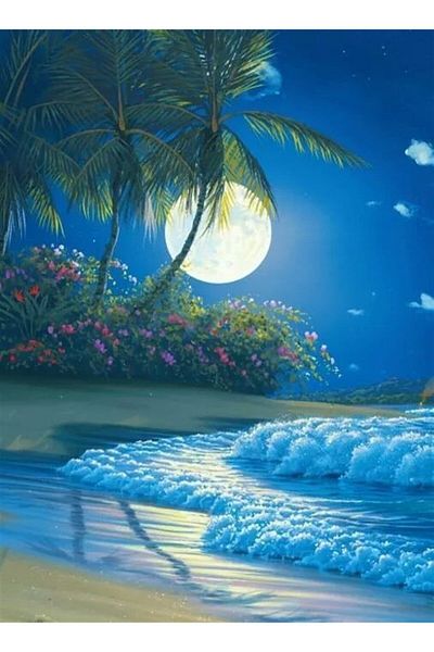 Marcel Kristal Tablo Full Moon And Beach Marcel Art Diamond Mosaic Painting 43x58cm