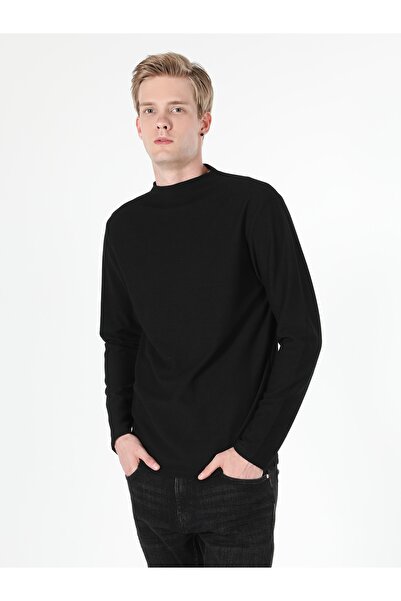 Colin's Regular Fit Half Fisherman Black Men's Long Sleeve T-Shirt Cl 1060115
