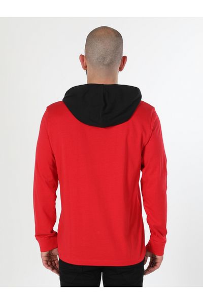 Colin's Regular Fit Crew Neck Hood Printed Red Men's Long Sleeve T-Shirt Cl 1060476