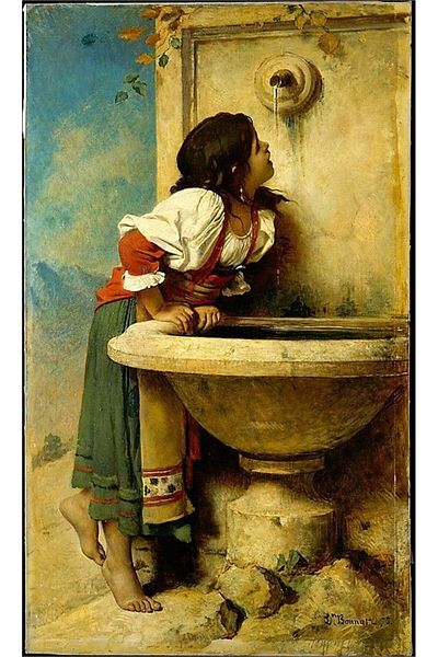 Marcel Kristal Tablo Leon Bonnat Girl Drinking Water from Fountain Diamond Mosaic Painting 40x65cm