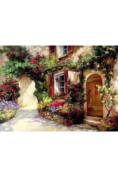 MARCEL SANAT 51x36 Stone Colored Flower Patterned Diamond Mosaic Painting - Back Street